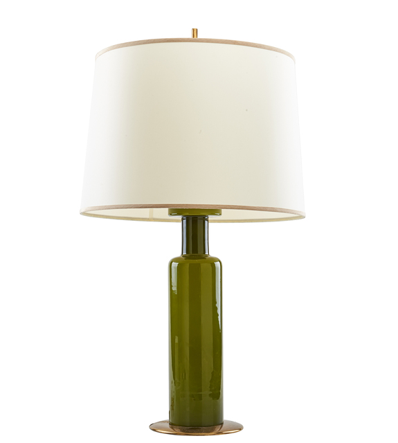 Stilnovo, ‘Stilnovo Table Lamp’, 1950s, Design/Decorative Art, Chartreuse glass with brass accents, Italy, Rago/Wright