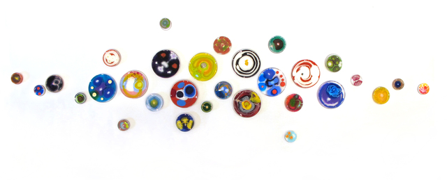 Klari Reis, ‘Hypochondria, 30 pieces, Multicolored’, 2019, Sculpture, Petri Dishes, Tee Nuts and Steel Rods, Cynthia Corbett Gallery