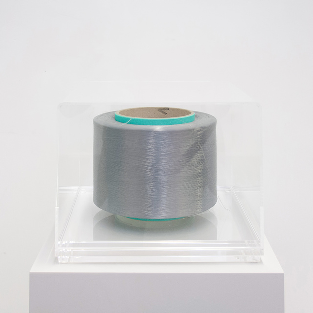Alberto Garutti, ‘128 km is the distance from Berlin to the Bauhaus Dessau Foundation / 128 km è la distanza da Berlino alla Bauhaus Dessau Foundation’, 2015, Sculpture, Grey nylon thread on cardboard reel, Buchmann Galerie