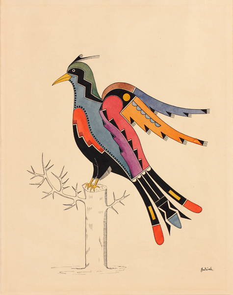 Awa Tsireh, ‘Bird; San Ildefonso Pueblo, New Mexico’, ca. 1930, Newark Museum