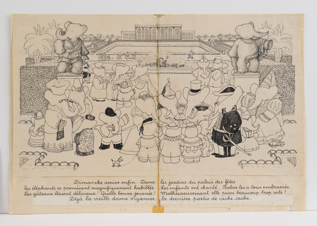 Jean de Brunhoff, ‘"Gardens of the Amusement Park in Celesteville," illustration for Babar the King’, 1936, Drawing, Collage or other Work on Paper, Ink, Mary Ryan Gallery, Inc