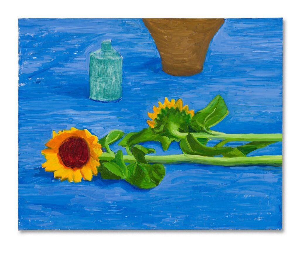 David Hockney - Two Sunflowers Laying on a Table