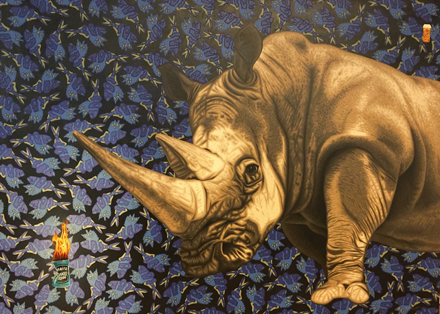 Stephen Hall, ‘Painting of Rhino with a can of Heniz beans: 'The Pills Don't Seem To Be Working'’, 2015, Ivy Brown Gallery