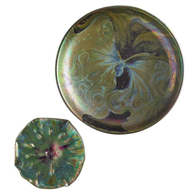 Clément Massier, ‘Two Small Plates With Moth And Lilypad, Golfe-Juan, France’, ca. 1900, Design/Decorative Art, Rago/Wright