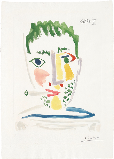 Pablo Picasso, ‘Fumeur au maillot rayé gris et bleu (Smoker in Grey and Blue striped Jersey)’, 1964, Print, Aquatint in colours, on Auvergne Richard de Bas laid paper, with full margins., Phillips