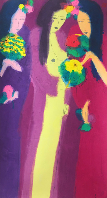 Walasse Ting 丁雄泉, ‘Three Ladies with Floral Fans’, ca. 1980s, Alisan Fine Arts