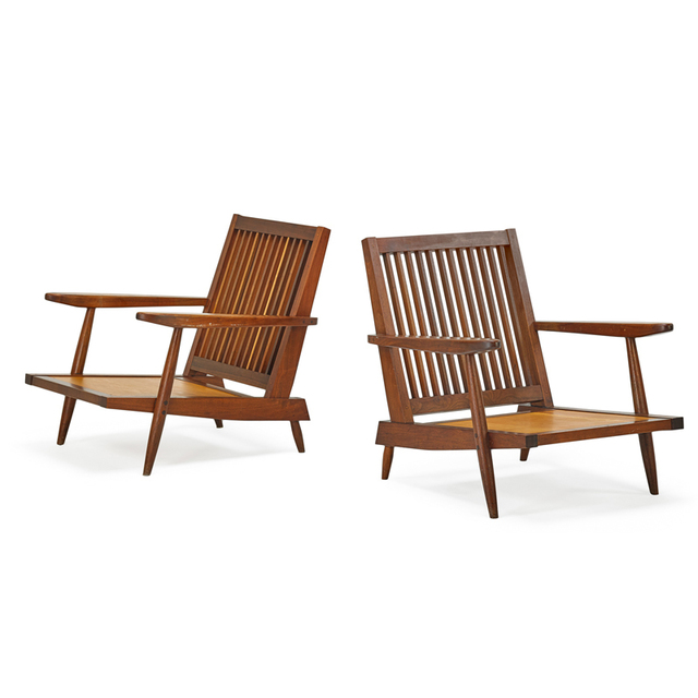 George Nakashima, ‘Pair Of Cushion Lounge Chairs, New Hope, PA’, 1959, Rago/Wright
