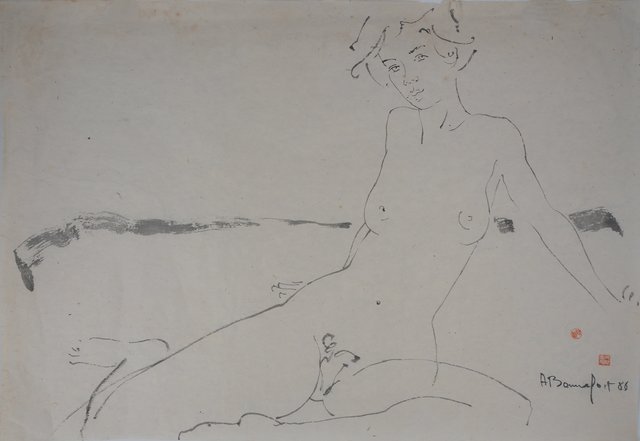 Alain Bonnefoit, ‘Nu sur le tapis’, 20th Century, Drawing, Collage or other Work on Paper, Watercolour, AFL