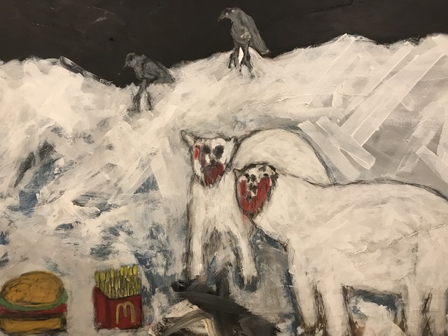 Morrison Pierce, ‘The last cheeseburger in hell (polar bears)’, 2019, Painting, Acrylic and wax on wood panel, The Secret Gallery
