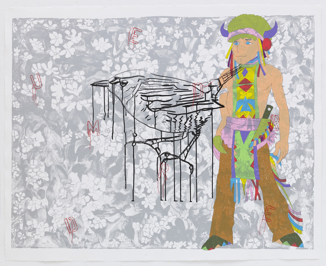 Ghada Amer & Reza Farkhondeh, ‘The Weeping Bird’, 2007, Mixed Media, Lithograph, silkscreen and embroidery on STPI handmade cotton paper, STPI