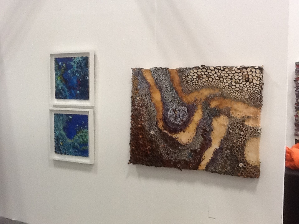 Amy Genser's organic landscapes of rolled paper and acrylic on exhibit at Elisa Contemporary Art, Booth 115, Art on Paper fair. Amy Genser's organic landscapes of rolled paper and acrylic on exhibit at Elisa Contemporary Art, Booth 115, Art on Paper fair.