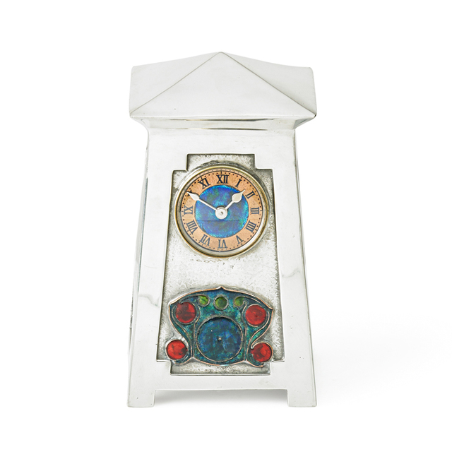 Archibald Knox, ‘Liberty & Co., Fine Tudric Clock, England’, ca. 1903-14, Design/Decorative Art, Pewter, enamel, copper, glass, Rago/Wright