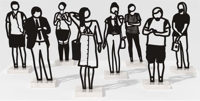 Julian Opie, ‘Boston Statuettes’, 2020, Sculpture, A series of 8 freestanding patinated black bronze figures on Crema Grey light stone bases, Jonathan Novak Contemporary Art