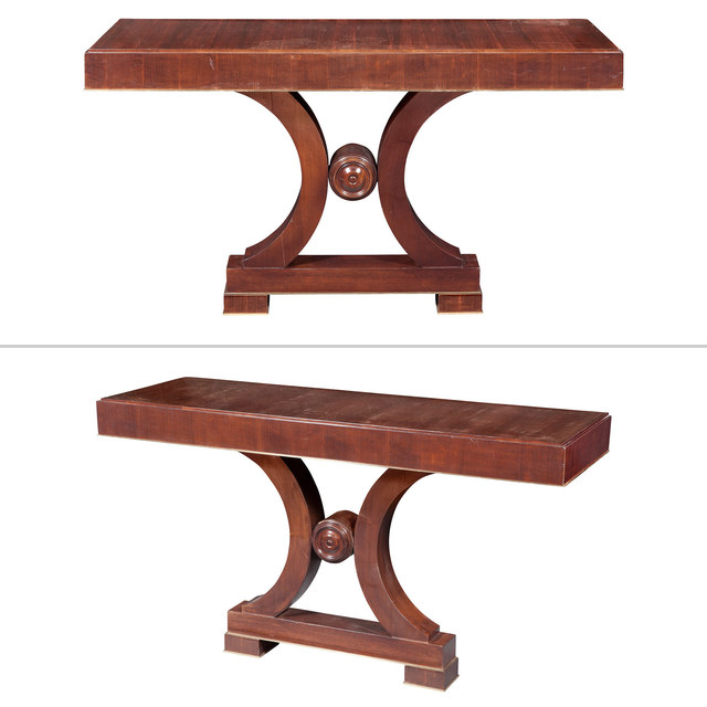 ‘Pair of Art Deco Brass Mounted Mahogany Consoles’, Design/Decorative Art, Doyle