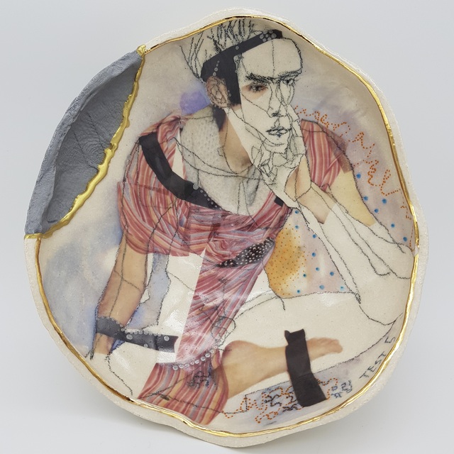 Yurim Gough, ‘MILES AWAY FROM PRESENT ’, 2019, Sculpture, Life drawing on stoneware with ceramic pencil, transfers, gold, 3D-printed part, Paradigm Gallery + Studio