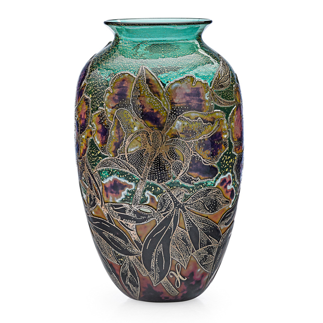 Jonathan Harris, ‘Vase With Roses, England’, 2011/12, Design/Decorative Art, Acid-Etched, Enameled,And Fire-Polished Cameo Glass, Foil Inclusions, Rago/Wright