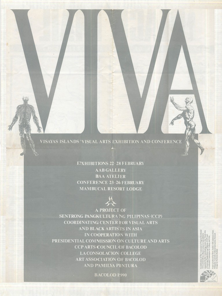 Image: VIVA EXCON 1990 poster designed by Norberto Roldan. Printed on the reverse side of Black Mail #3, the official newsletter of Black Artists in Asia, this issue announces the first edition of the biennial festival.
Courtesy of Green Papaya Art Projects. Image: VIVA EXCON 1990 poster designed by Norberto Roldan. Printed on the reverse side of Black Mail #3, the official newsletter of Black Artists in Asia, this issue announces the first edition of the biennial festival.
Courtesy of Green Papaya Art Projects.