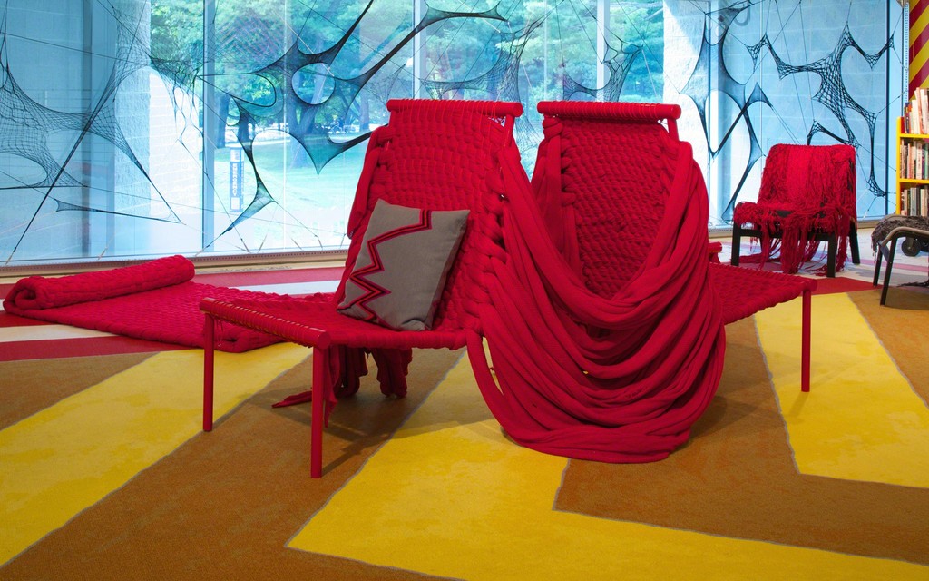 Installation view, Liz Collins: Energy Field, Tang Teaching Museum, 2016, photo by Arthur Evans Installation view, Liz Collins: Energy Field, Tang Teaching Museum, 2016, photo by Arthur Evans