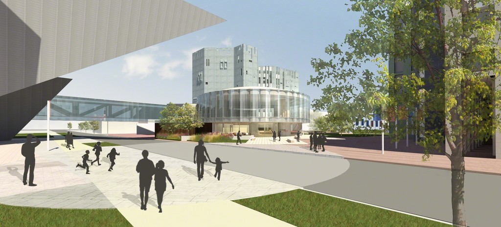 Proposed architectural rendering of North Building from the Cultural Center Complex Garage. Courtesy of Fentress Architects and Machado Silvetti. Proposed architectural rendering of North Building from the Cultural Center Complex Garage. Courtesy of Fentress Architects and Machado Silvetti.