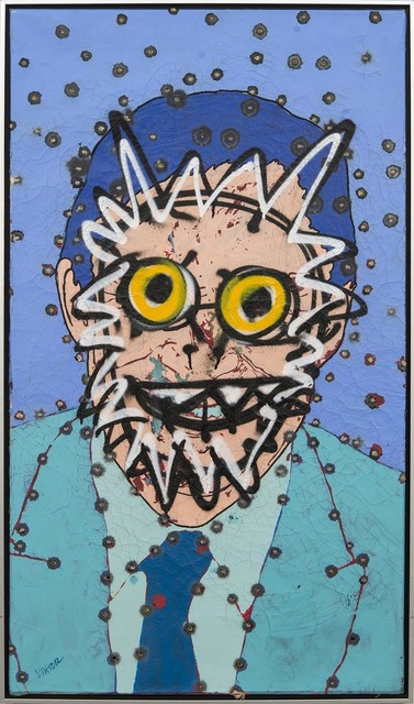 Viktor Mitic, ‘Marc - graphic, portrait, pop-art style, cultural, acrylic painting on canvas’, 2020, Painting, Acrylic Paint, Gold Leaf, Bullet Holes, Canvas, Oeno Gallery