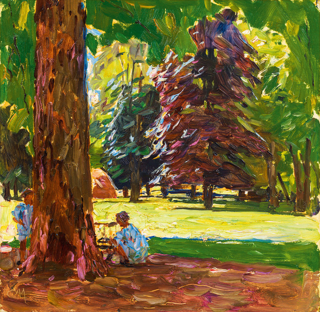 Carl Moll, ‘Playing children on a summer's day’, ca. 1930, Painting, Oil on wood, Galerie Kovacek & Zetter