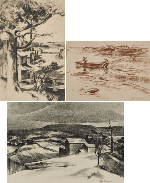 John Fulton Folinsbee, ‘Three works of art: Early Town (Study for Commission at the Federal Building, Paducah, Kentucky); Digging for Bait; Bucks County Farm’, Rago/Wright
