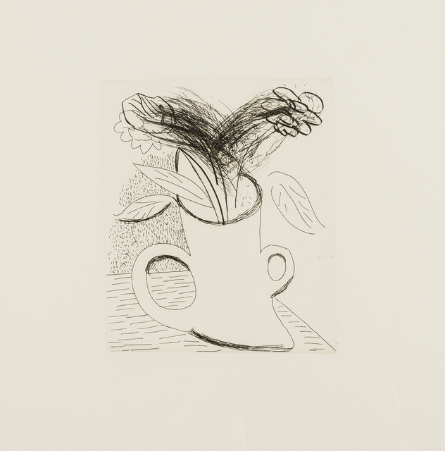 David Hockney, ‘Untitled (Flowers in double-handled vase)’, 1982-1983, Print, Etching and drypoint printed in black, on hand-made cream wove paper, RAW Editions