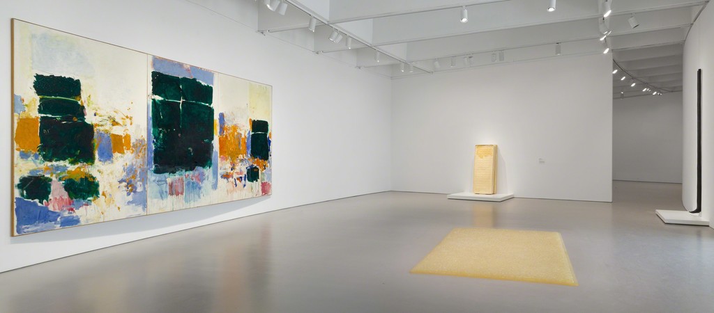 Installation view of Masterworks from the Hirshhorn Collection at the Hirshhorn Museum and Sculpture Garden, 2016. Left to right: Joan Mitchell, Field for Skyes, 1973; Rachel Whiteread, Untitled (Yellow Bed, Two Parts), 1991; Mona Hatoum, Entrails Carpet, 1995; Louise Bourgeois, Legs, 1986, cast 2008. Photo: Cathy Carver Installation view of Masterworks from the Hirshhorn Collection at the Hirshhorn Museum and Sculpture Garden, 2016. Left to right: Joan Mitchell, Field for Skyes, 1973; Rachel Whiteread, Untitled (Yellow Bed, Two Parts), 1991; Mona Hatoum, Entrails Carpet, 1995; Louise Bourgeois, Legs, 1986, cast 2008. Photo: Cathy Carver