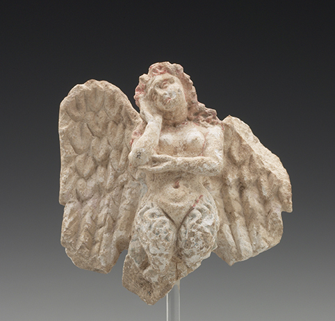 Mourning Siren, Greek, South Italian, Tarentine, ca. 350–300 b.c.e. Limestone with blue, brown, and red pigment. Yale University Art Gallery, Gift of Molly and Walter Bareiss, b.s. 1940s Mourning Siren, Greek, South Italian, Tarentine, ca. 350–300 b.c.e. Limestone with blue, brown, and red pigment. Yale University Art Gallery, Gift of Molly and Walter Bareiss, b.s. 1940s