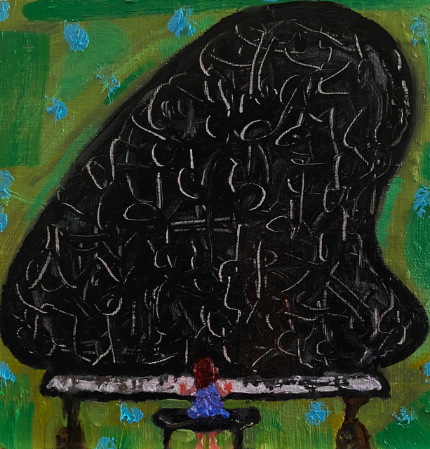 Mary Devincentis, ‘Trying to Learn a New Song’, 2020, Painting, Oil on found wood, The Painting Center