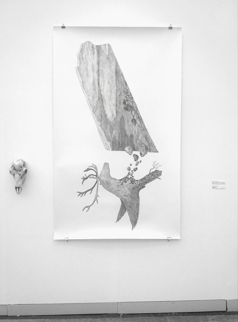 Tanja Thorjussen "Tupilaq Relic" nr 4 (Reindeer scull with pencil drawing) and "Siedi - Tupilaq and Transteinen" (Pencil drawing and gold leaf on Arches paper) Tanja Thorjussen "Tupilaq Relic" nr 4 (Reindeer scull with pencil drawing) and "Siedi - Tupilaq and Transteinen" (Pencil drawing and gold leaf on Arches paper)