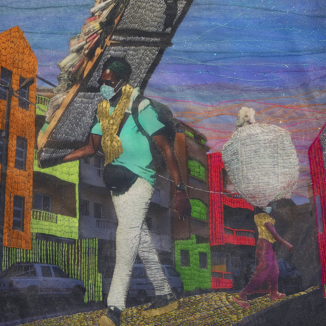 Joana Choumali, ‘The sisyphean dreamers ’, 2020, Mixed Media, Embroidery on digital photography printed on canvas, Loft Art Gallery
