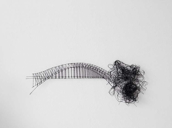 Elodie Antoine, ‘Pont 3’, 2014, Textile Arts, Bobbin lace, black thread and pins, Aeroplastics