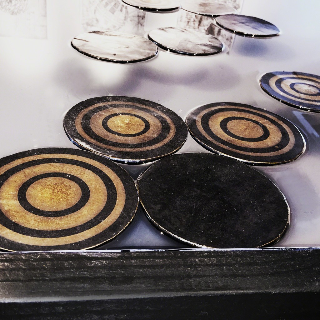 The disks are artist’s conceptual response to the beautiful Suizenji Jojuen Garden, built by the feudal lord Hosokawa in the 17th century, landscaped in a circular pattern for strolling around a miniature Mt. Fuji. In Griffith’s "garden," with three pools, the articulation of the discrete elements within the field and the sense of the field as a whole emerge (sequentially) only by walking and looking, the same principles of time, space and motion in effect at Suizenji.
The disks are artist’s conceptual response to the beautiful Suizenji Jojuen Garden, built by the feudal lord Hosokawa in the 17th century, landscaped in a circular pattern for strolling around a miniature Mt. Fuji. In Griffith’s "garden," with three pools, the articulation of the discrete elements within the field and the sense of the field as a whole emerge (sequentially) only by walking and looking, the same principles of time, space and motion in effect at Suizenji.