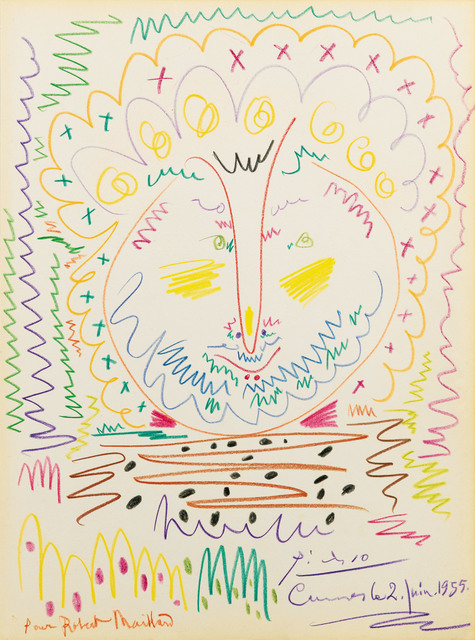 Pablo Picasso, ‘Tête d'Homme’, 1955, Drawing, Collage or other Work on Paper, Coloured crayons on paper, Omer Tiroche Gallery