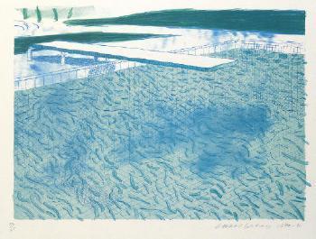 David Hockney - Lithograph of Water made of Lines with two light blue Washes (Tyler 249; Tokyo 206)
