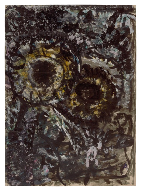 Fritz Ascher, ‘Sunflowers’, undated, Drawing, Collage or other Work on Paper, White gouache over black ink and watercolor on paper, New York Studio School