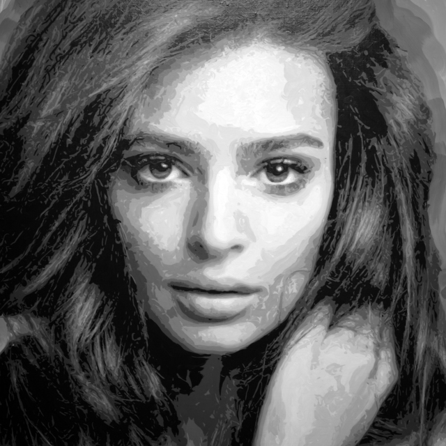 Rob and Nick Carter, ‘Emily Ratajkowski Robot Painting, Painting time 88:13:00 Stroke count 27448 19 March - 6 April 2020’, 2020, Painting, Acrylic on wooden board, Ben Brown Fine Arts