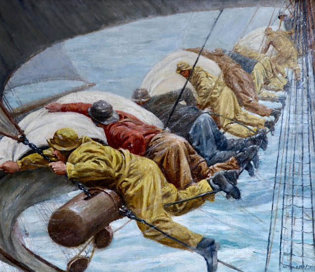 Anton Otto Fischer, ‘Fishermen Battling Heavy Seas’, 20th Century, Painting, Oil on Canvas, The Illustrated Gallery