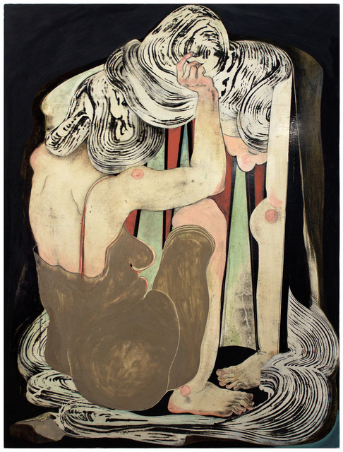 Alex Feuerstein, ‘frau vor spiegel I (women in front of mirror I)’, 2016, Painting, Oil, resin, pigment on wood, galerie burster