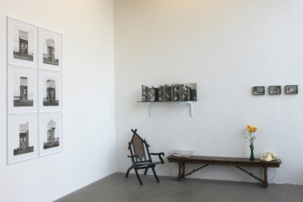 Bernd and Hilla Becher, Mosley Common Colliery, Manchester, 6 photographs, black and white, 1949, and Marc Camille Chaimowicz installation Bernd and Hilla Becher, Mosley Common Colliery, Manchester, 6 photographs, black and white, 1949, and Marc Camille Chaimowicz installation