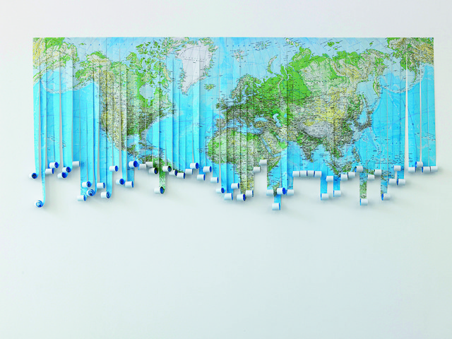 Marco Godinho, ‘Le monde nomade #1 ’, 2006-2016, Sculpture, Physical or political map, cut in 60 vertical strips, Sapar Contemporary