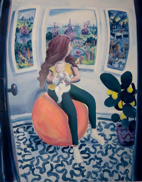 Hilary Doyle, ‘Mother and Child on a Yoga Ball III (Garden of Earthly Delights)’, 2020, Painting, Acrylic on canvas, Taymour Grahne Projects