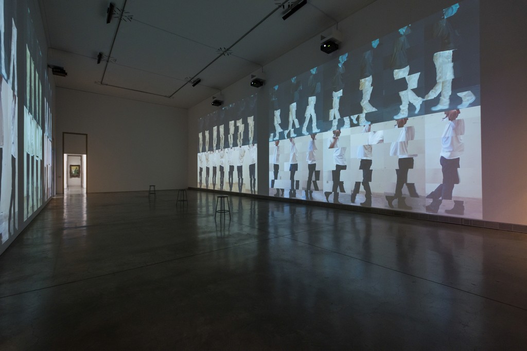 Installation photograph of “Contrapposto Studies, I through VII,” 2015/2016, by Bruce Nauman (Courtesy the artist and Sperone Westwater, New York) © Bruce Nauman/Artists Rights Society (ARS), New York Installation photograph of “Contrapposto Studies, I through VII,” 2015/2016, by Bruce Nauman (Courtesy the artist and Sperone Westwater, New York) © Bruce Nauman/Artists Rights Society (ARS), New York
