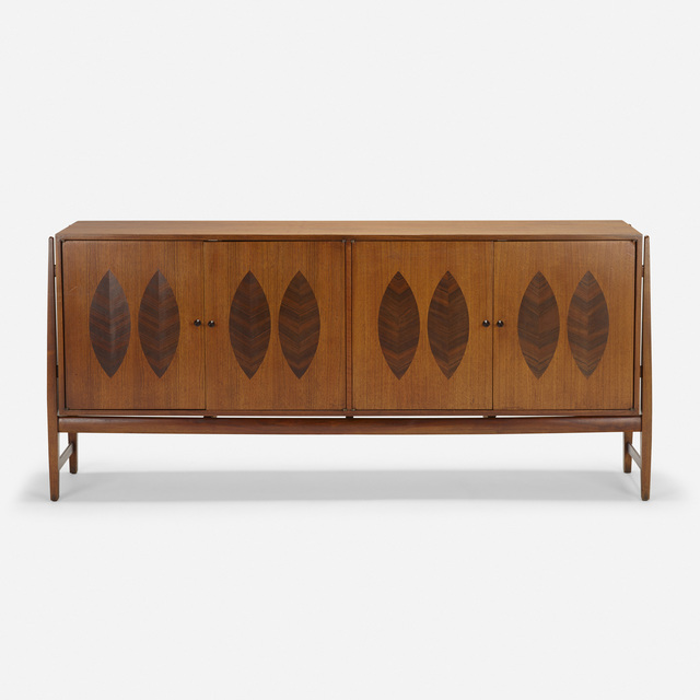 Kipp Stewart, ‘cabinet’, 1959, Design/Decorative Art, Walnut, rosewood, enameled brass, Rago/Wright