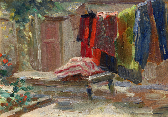 Nikolaj Karahan, ‘Panni al sole’, 1930, Painting, Oil on cardboard, Ambrosiana Casa d'Aste
