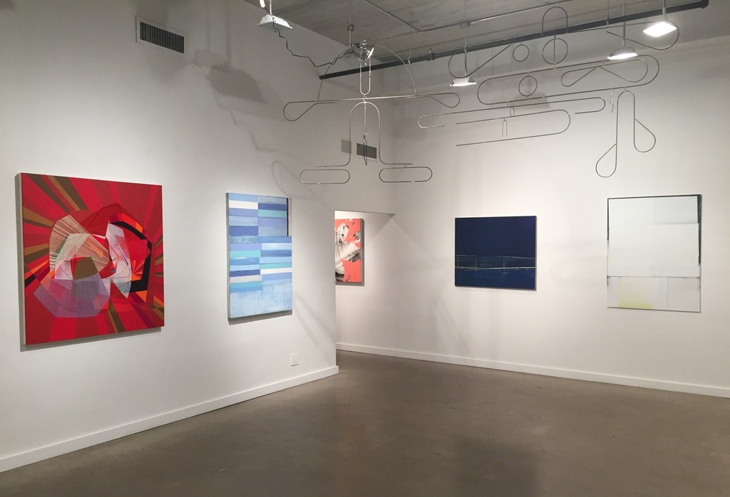 Paintings from left: Alex Couwenberg, Mark Zimmermann, Jeff Muhs, Gayle Ruskin, Jeffrey Cortland Jones. Ceiling sculpture by Rodger Stevens Paintings from left: Alex Couwenberg, Mark Zimmermann, Jeff Muhs, Gayle Ruskin, Jeffrey Cortland Jones. Ceiling sculpture by Rodger Stevens