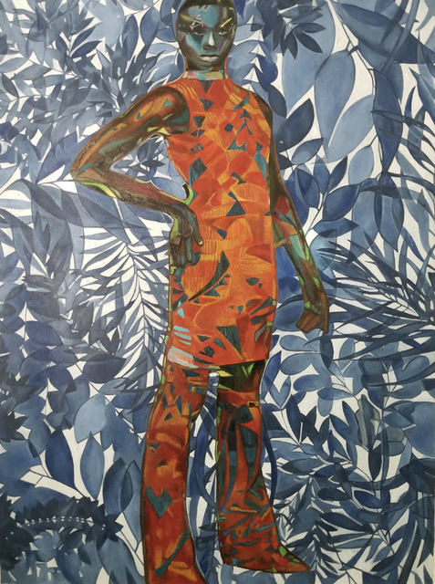 Wole Lagunju, ‘Woman in indigo cool blue ’, 2020, Painting, Oil on canvas, Ed Cross Fine Art