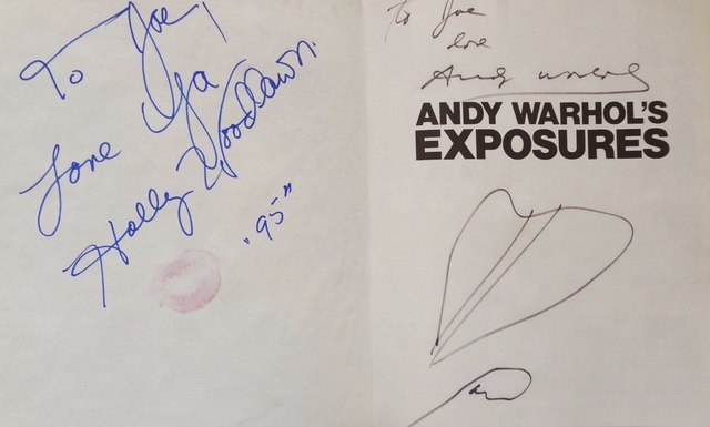 Andy Warhol, ‘"Exposures" signed twice by Warhol with drawings. Also signed by Joe Dallesandro and Holly Woodlawn also with a lipstick kiss."’, 1979, Ephemera or Merchandise, Signed book, MultiplesInc Projects