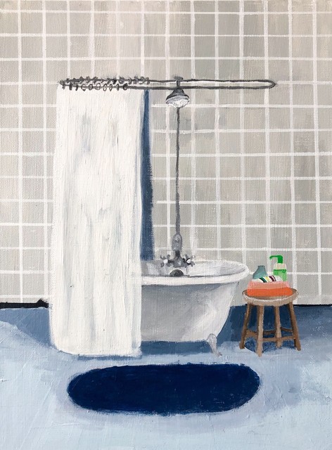 Polly Shindler, ‘Gray Tile Bathroom ’, 2020, Painting, Acrylic on canvas, Freight + Volume